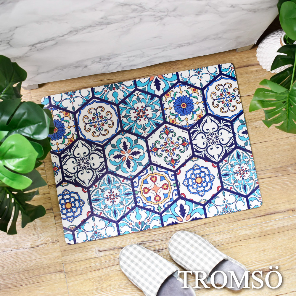 TROMSO廚房防油短皮革地墊-K527S六角藍調花磚(小)
