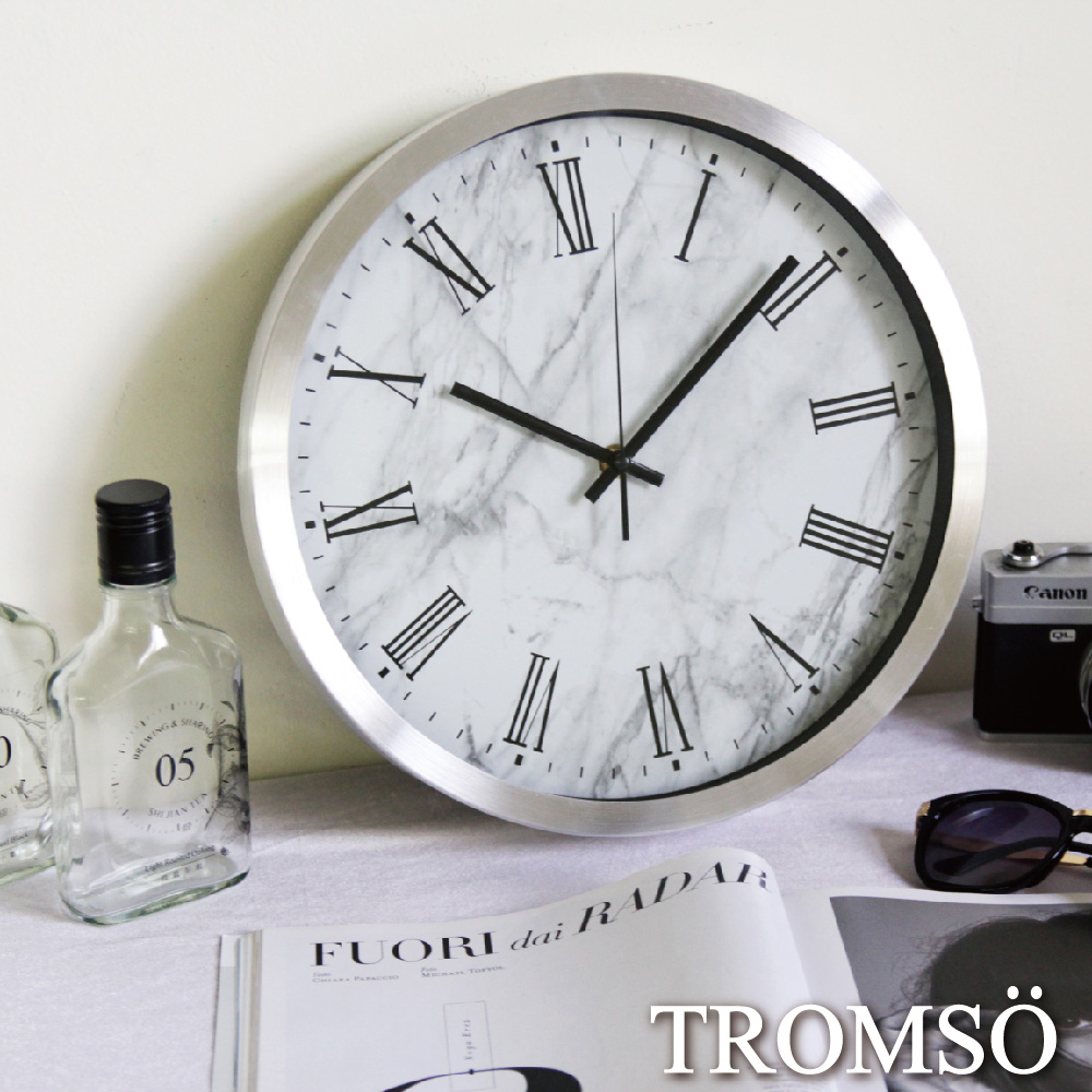 TROMSO風尚義大利金屬時鐘-銀白大理石