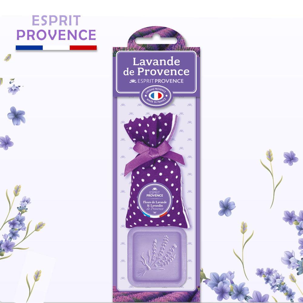 法國ESPRIT PROVENCE薰衣草香包+薰衣草皂組合(深紫點點)