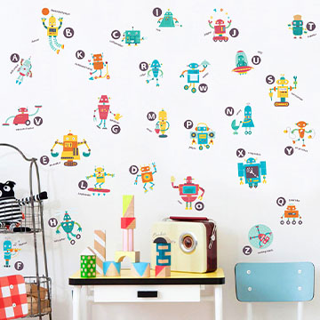 《Stylelife》情境壁貼★兒童快樂學習貼-逗趣Q版機器人教英文