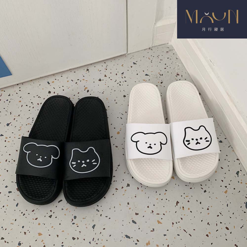 MOONSTROLL 月行寢居｜不對稱線條貓狗拖鞋