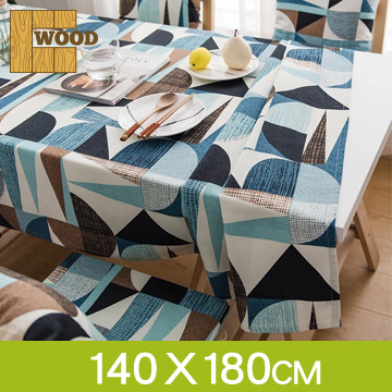 【品樂．Wood】簡約北歐風藍色抽象幾何桌布純棉加厚防塵蓋布(140*180cm)