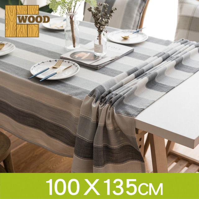 【品樂．Wood】簡約北歐風卷邊灰白條紋防水桌布(100*135)