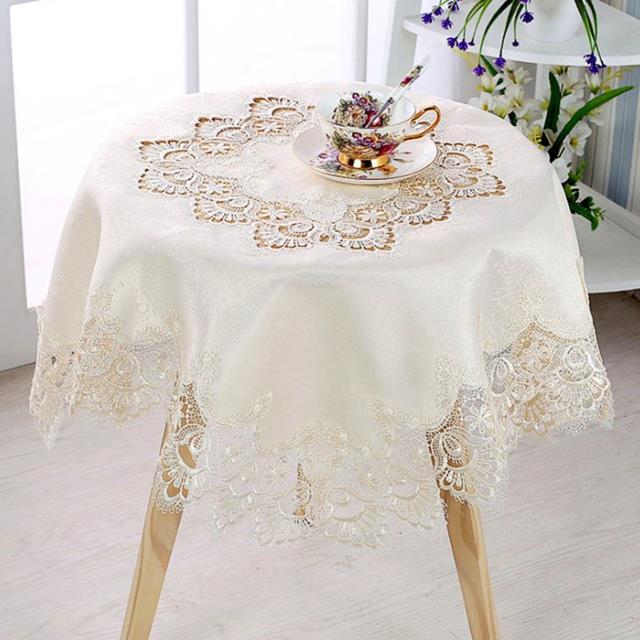 歐式蕾絲貢緞緹花防油餐桌巾桌布110*110cm桌亮黃色