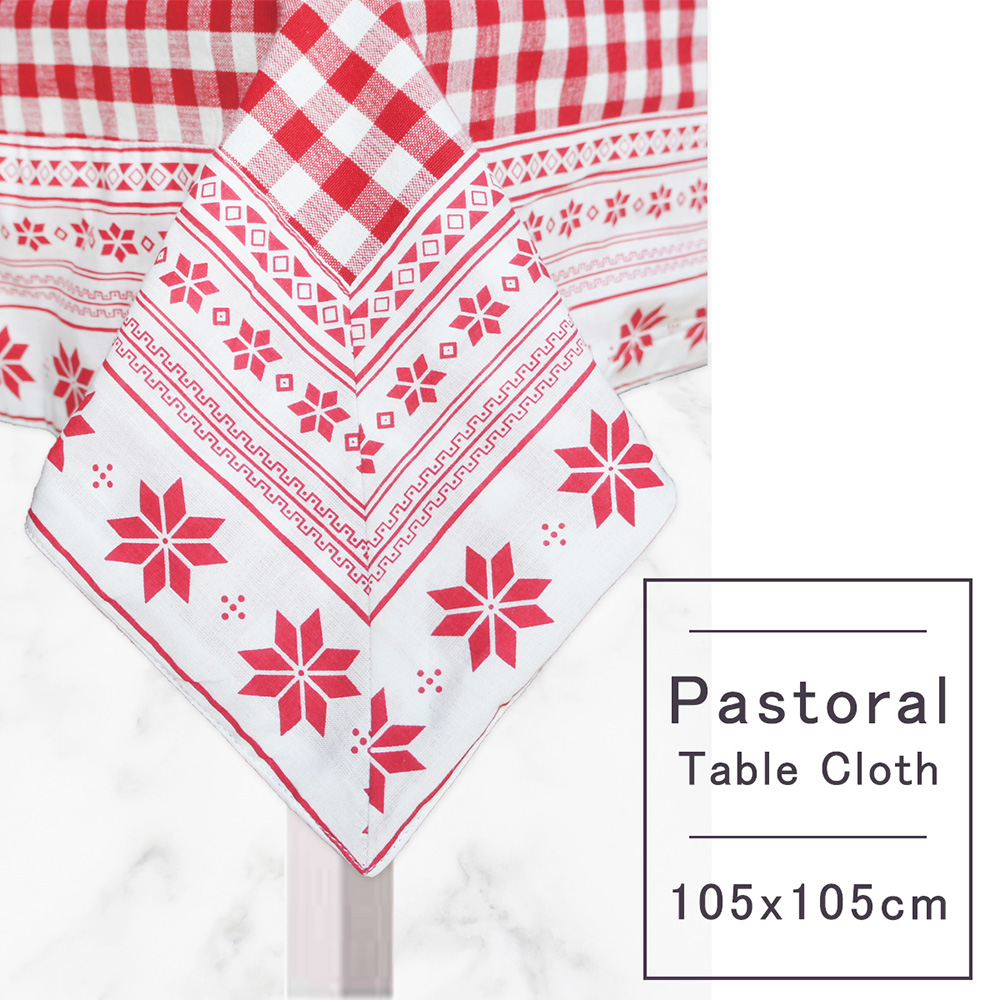 Pastoral 純棉桌巾 (105X105cm) (花邊紅)