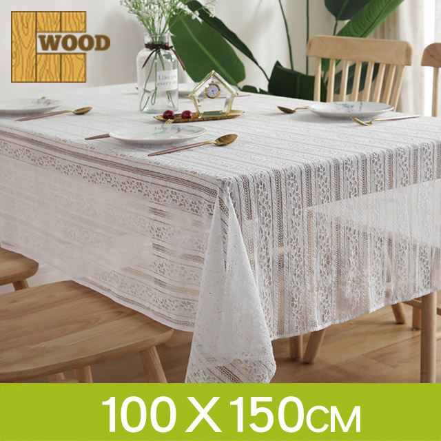 【品樂．Wood】白色婚禮鏤空蕾絲桌布(100*150cm)