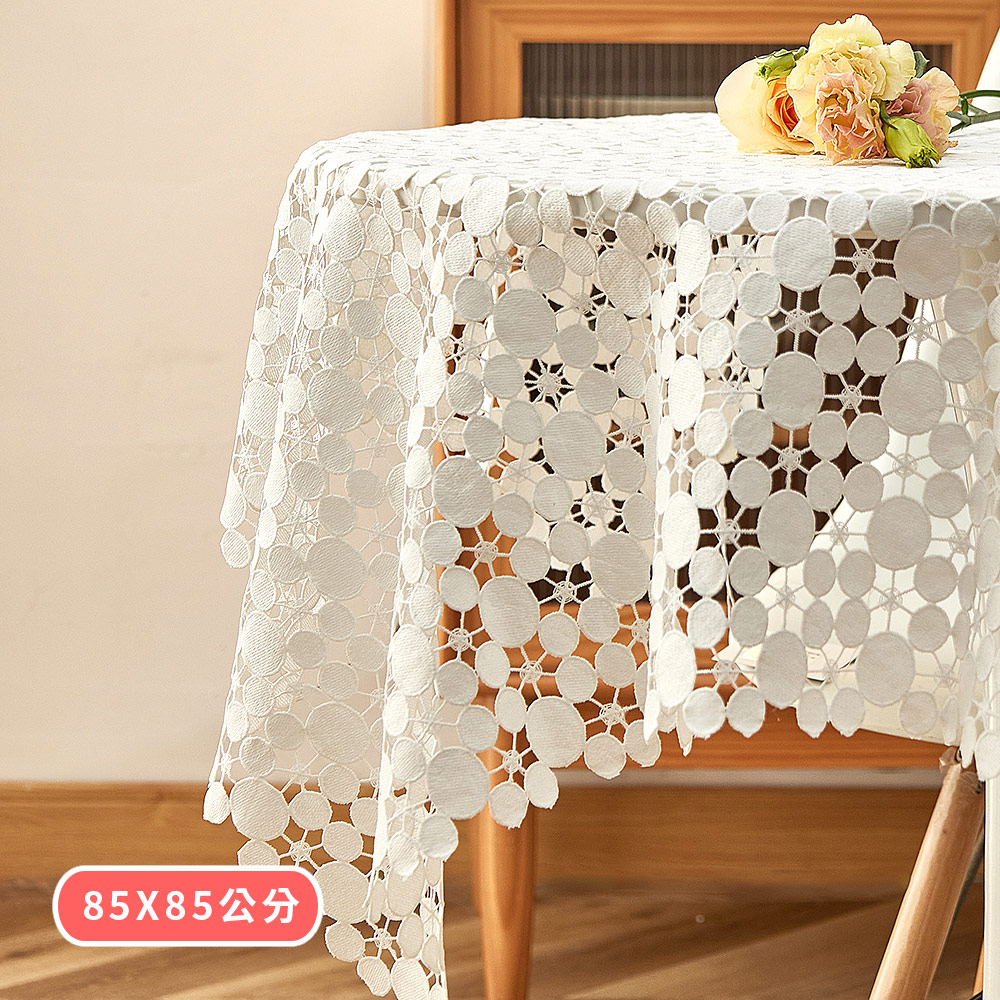 【新作部屋】歐式幾何圓交織質感方桌巾-85*85CM