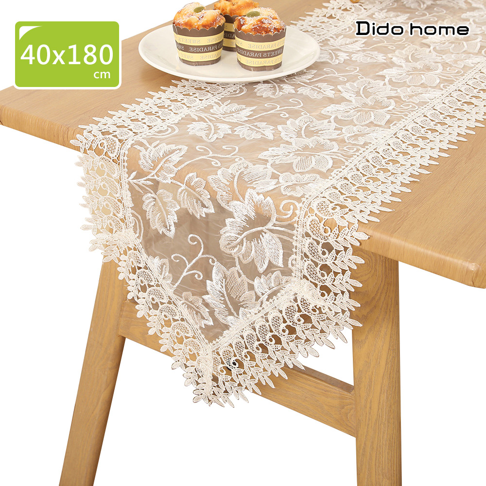 【Dido Home】法式蕾絲網紗刺繡桌巾 桌旗40X180cm(HM299)