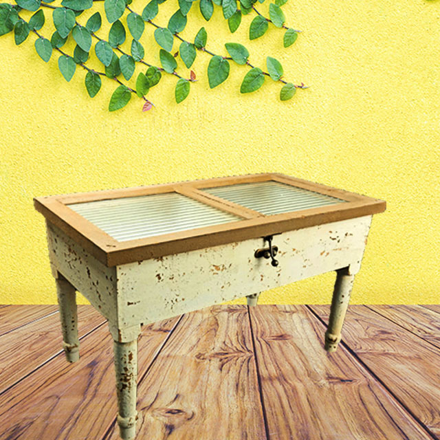 【新作部屋】日本進口木作仿古作舊玻璃雙櫃收納小桌子 YTFT2330