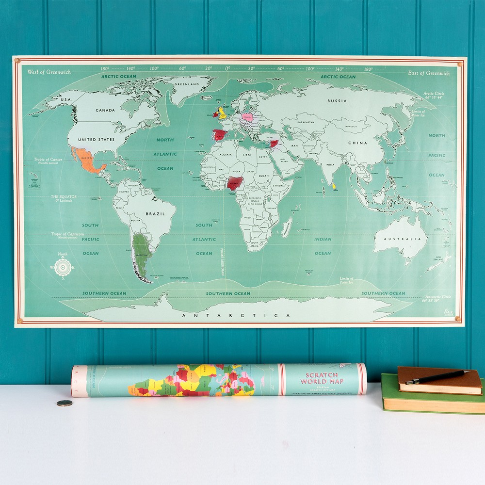 Rex LONDON 收納筒+世界地圖海報刮畫