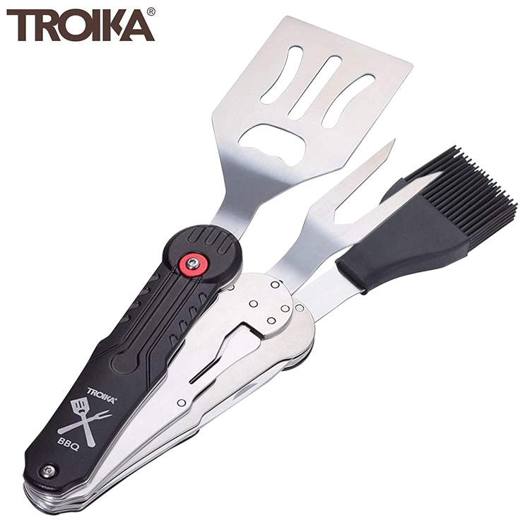 德國TROIKA可伸縮五合一不鏽鋼燒烤肉BBQ工具組BBQ05-ST(磁性固定;多功能:鏟子叉子刷子小刀開罐器)餐具