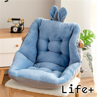 【Life+ 】童趣絨毛拚色保暖加厚護腰坐墊/靠墊(淺藍)