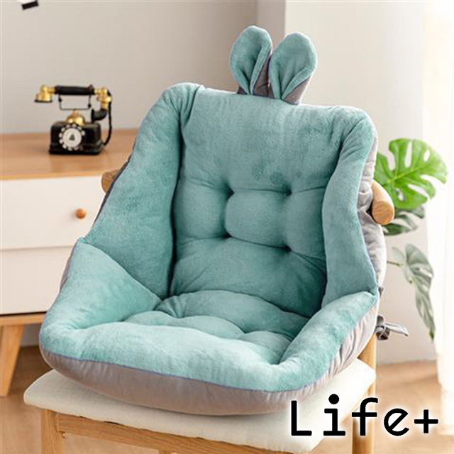 【Life+ 】童趣絨毛拚色保暖加厚護腰坐墊/靠墊(淺綠)