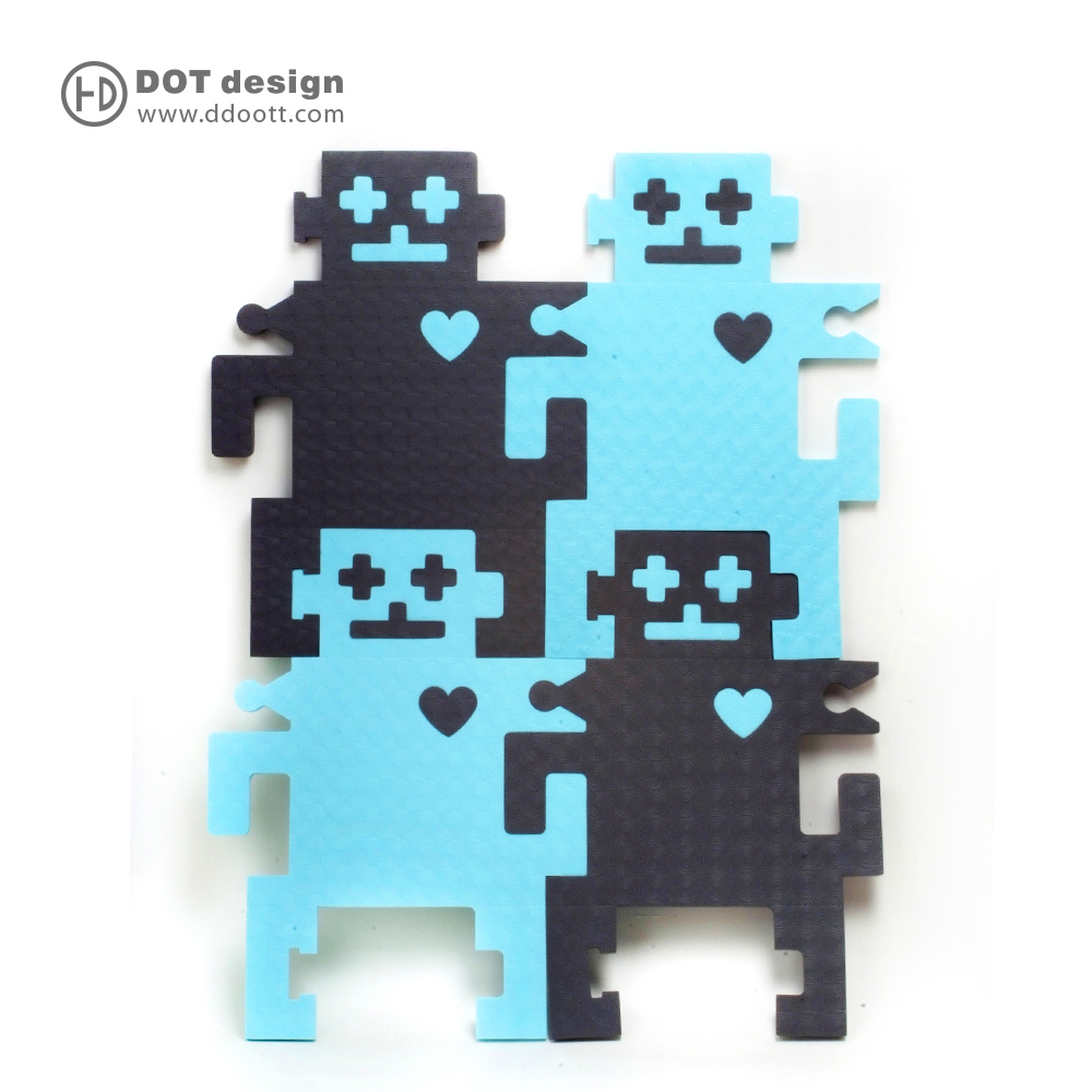 【Dot Design】機器人雙色地墊(藍黑組合)-12入