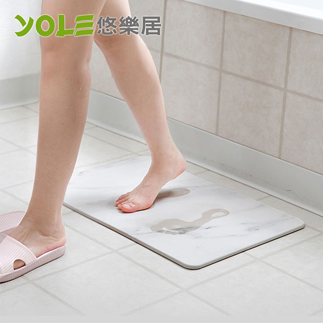 【YOLE悠樂居】珪藻土浴室吸水防滑腳踏地墊-白大理石(2入)