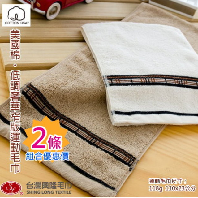 美國棉＊低調奢華加厚窄版運動巾-咖啡色+米白色 (2條組)【台灣興隆毛巾製】