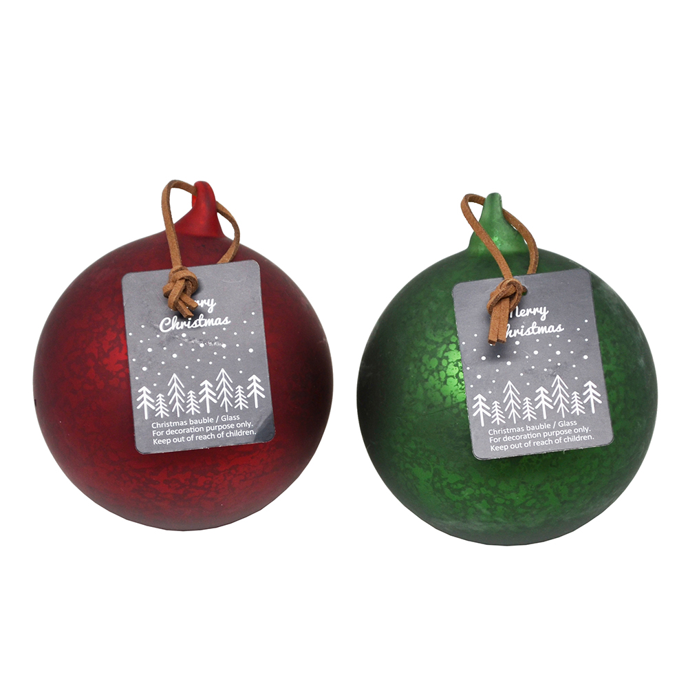 玻璃聖誕裝飾球/吊飾/掛件兩件組-紅/綠