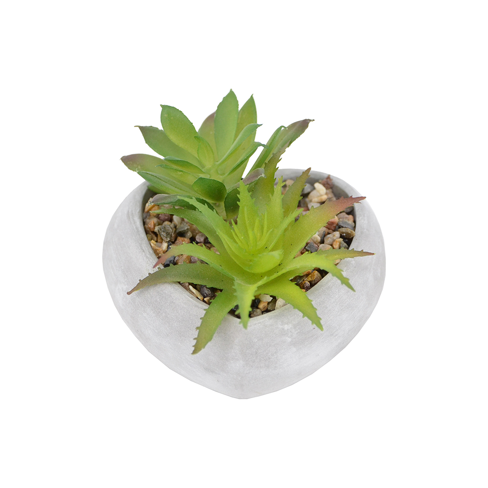【YU Living】模擬綠色多肉植物心型小水泥盆栽(高7cm/綠色)