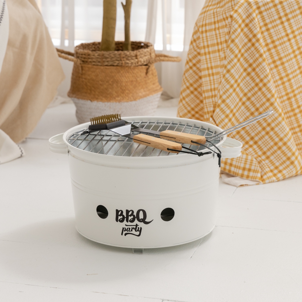 【YU Living】北歐風鐵製BBQ烤爐 烤肉爐 燒烤爐(白色)