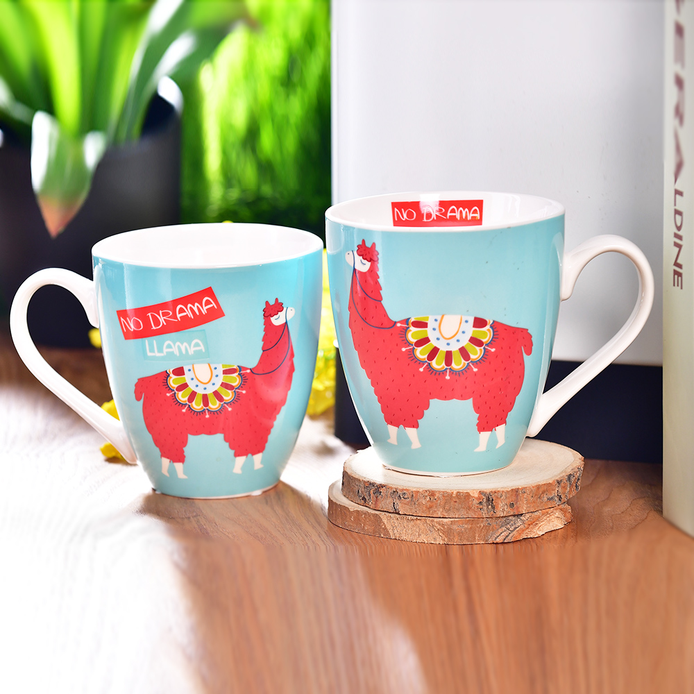【YU Living】羊駝造型馬克杯二件組 陶瓷咖啡杯 早餐杯 (560ML/藍色)