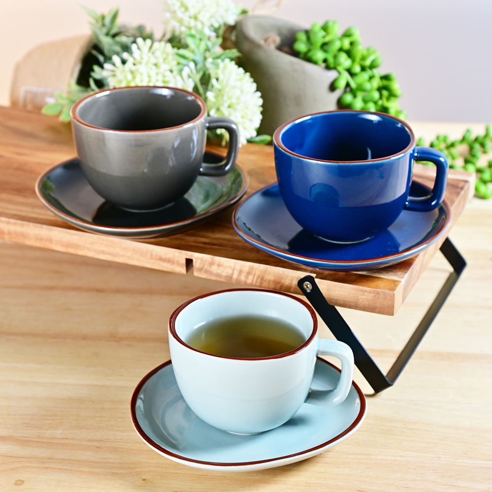 【YU Living】北歐陶瓷不規則咖啡杯盤二套組 早餐杯(二杯二盤/200ml/3色)