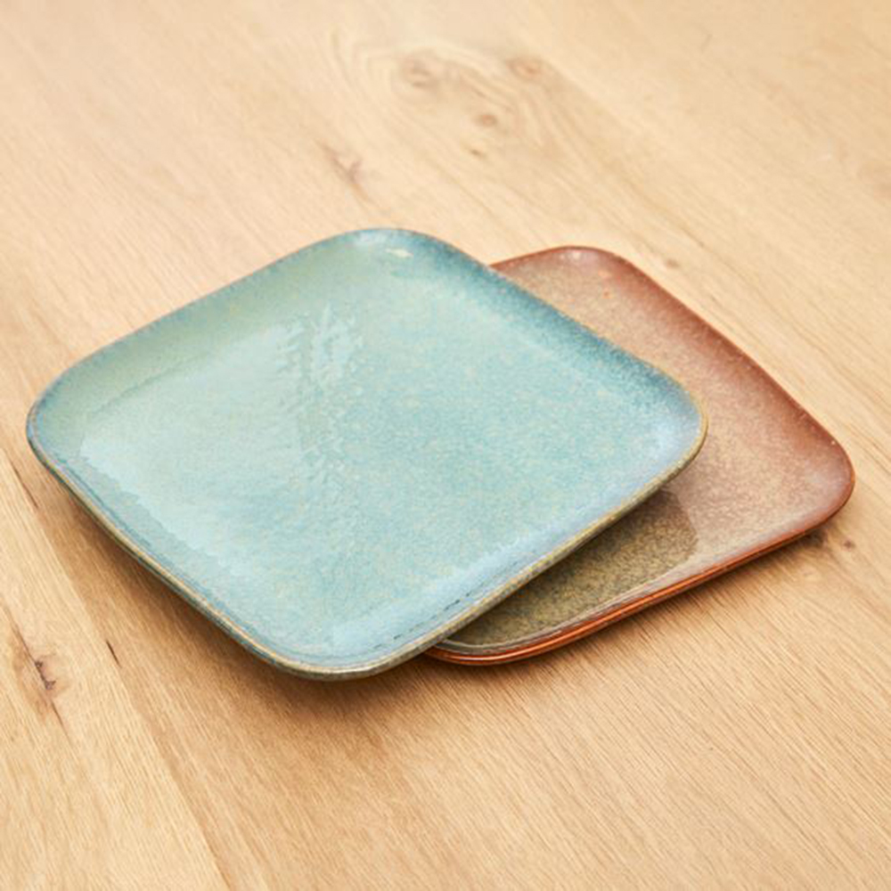 【YU Living】歐式陶瓷特殊釉方形大餐盤二件組(二件一組/2色/棕色.綠色)