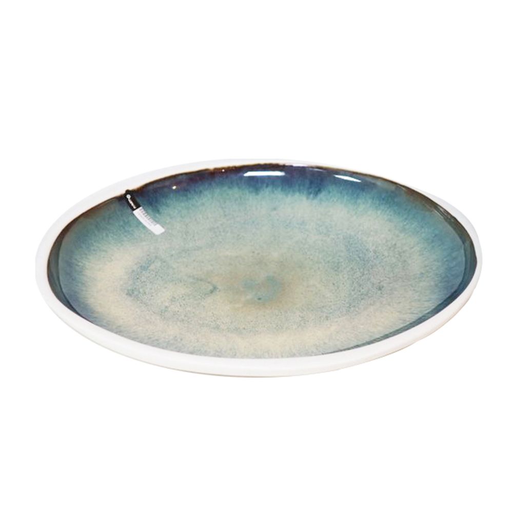 【YU Living】歐式藍色花釉陶瓷淺盤 餐盤(15吋/藍色花釉+亞光白色)
