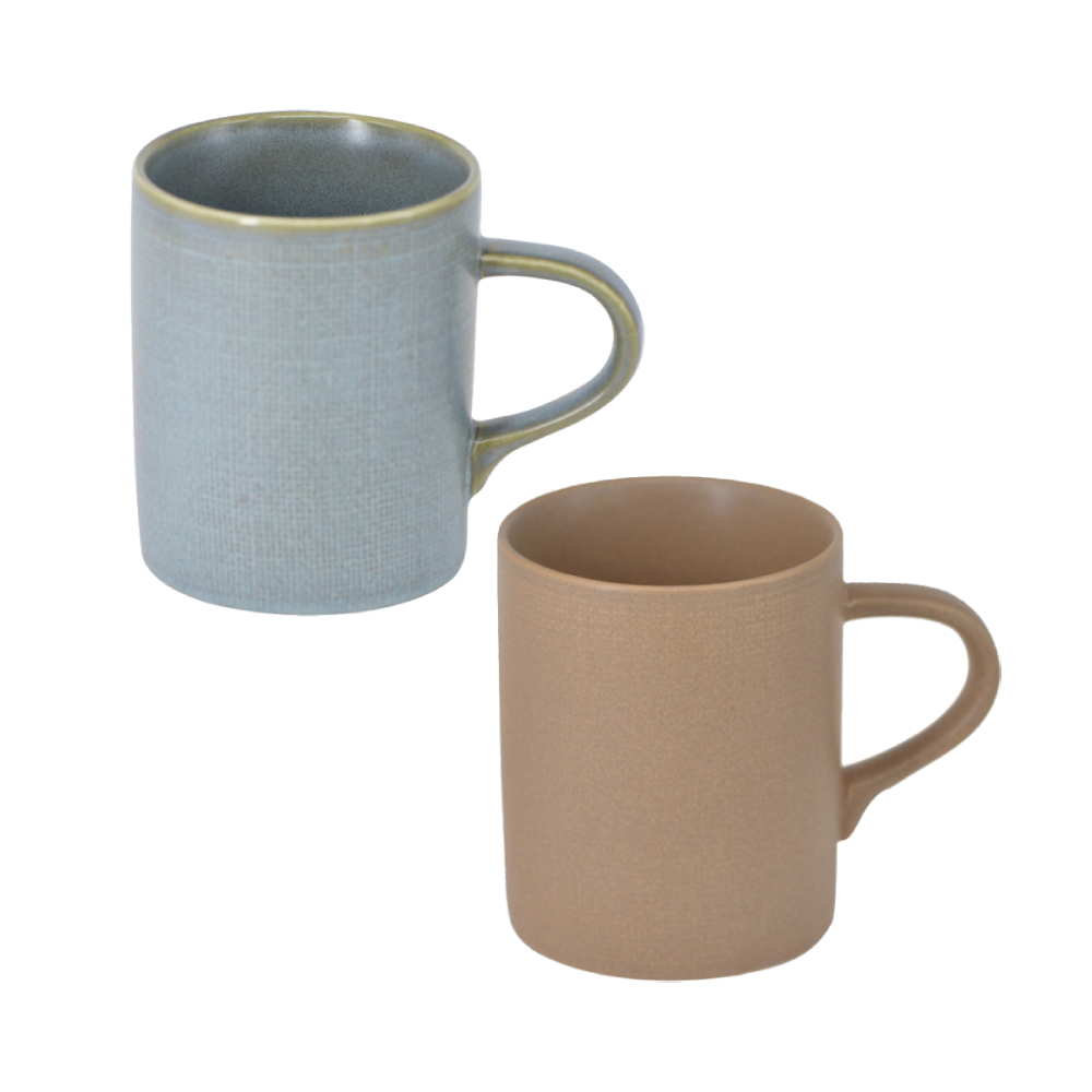 【YU Living】北歐風陶瓷手工壓紋窯變釉馬克杯二件組 馬克杯 早餐咖啡杯 380ml(二件一組/2色)