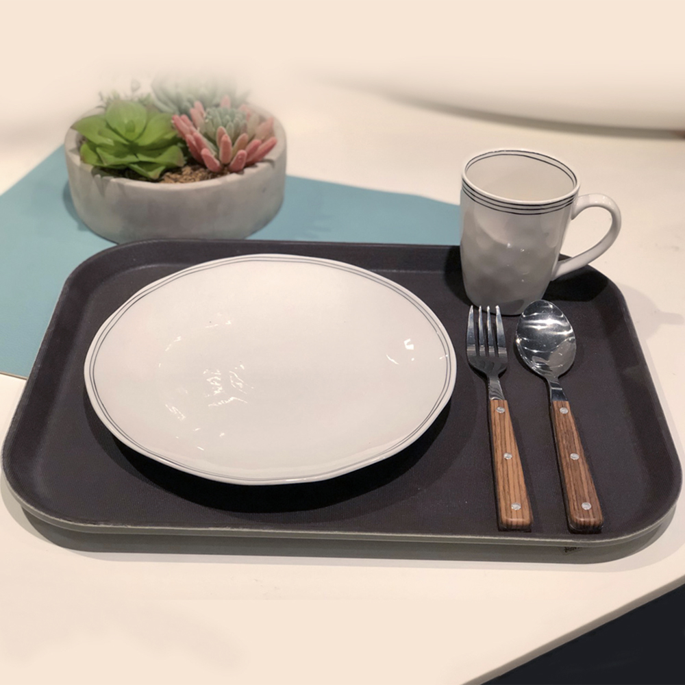 【YU Living】北歐簡約塑膠止滑置物托盤二件組 出菜盤 擺盤(二件一組/咖啡色/長方形)