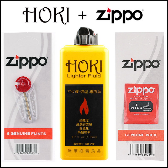 【HOKI】133ml打火機專用油+ZIPPO打火石 棉芯-3樣合購