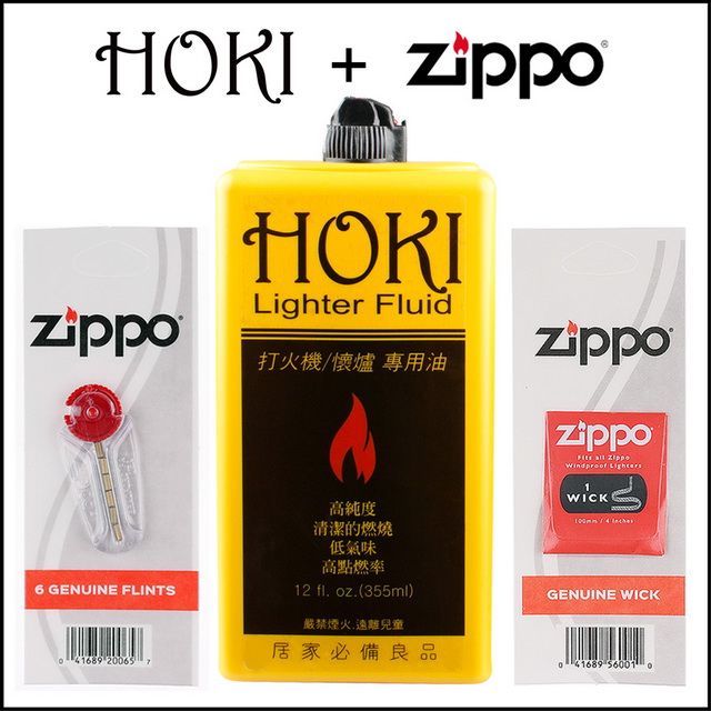 【HOKI】355ml打火機專用油+ZIPPO打火石 棉芯-3樣合購