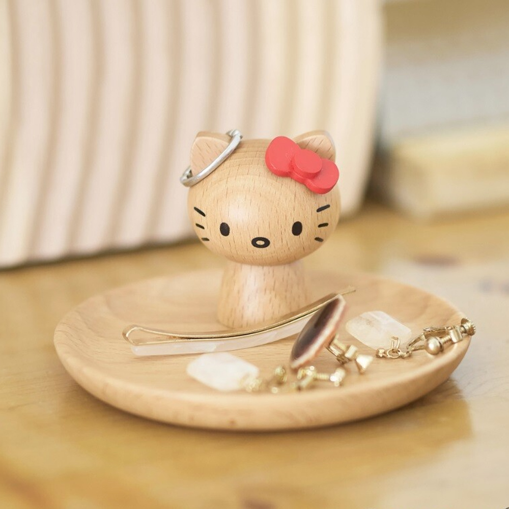 【木製飾品收納盤】日本 Hello Kitty 凱蒂貓 原木造型飾品盤(首飾架、置物盤、小物收納)