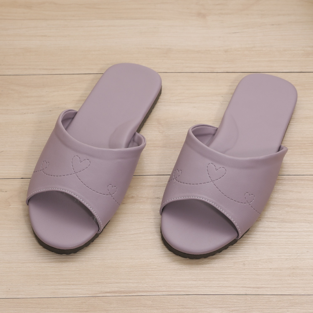 家居素色室內皮拖鞋-紫