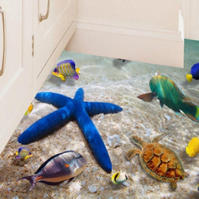 情境壁貼★玩味創意3D立體視覺牆貼地貼-海星魚群