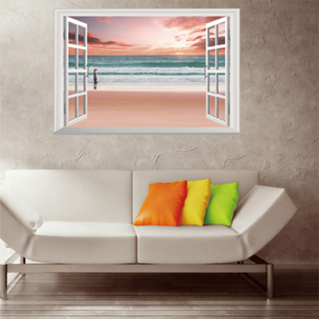 《Stylelife》3D立體牆貼-粉藍沙灘