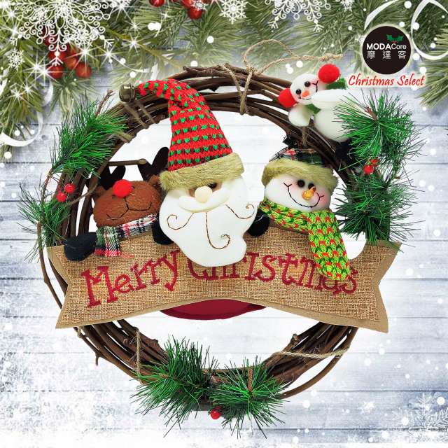 摩達客耶誕-13吋聖誕老人雪人麋鹿麻布樹藤花圈