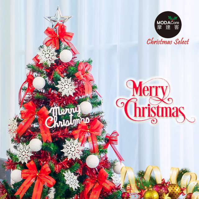 摩達客耶誕-6尺/6呎(180cm)特仕幸福型裝飾綠色聖誕樹 (銀白熱情紅系)含全套飾品不含燈