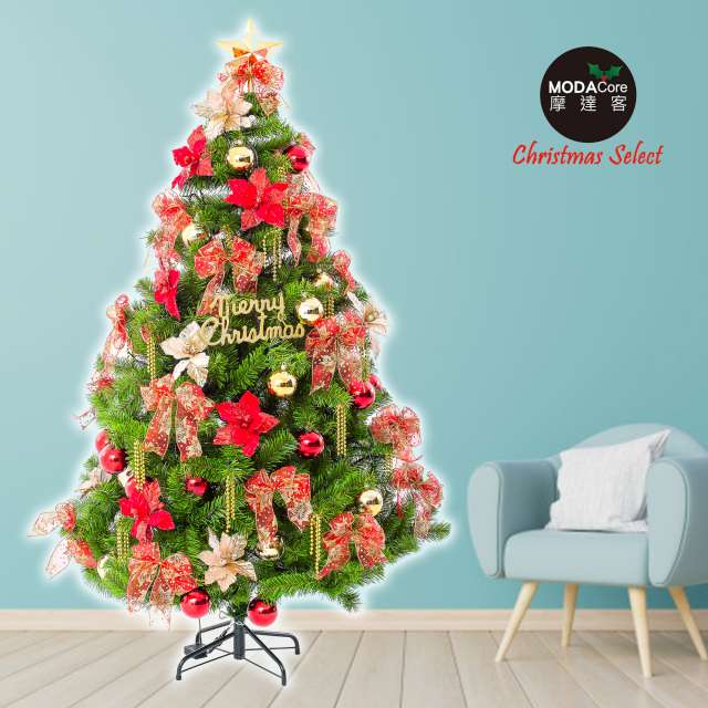 摩達客耶誕-台製6尺(180cm)高規特豪華版綠聖誕樹+絕美聖誕花蝴蝶結系配件(不含燈)