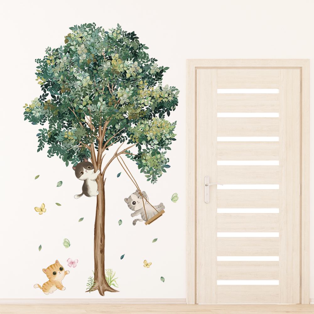 【半島良品】 DIY無痕創意牆貼/壁貼-綠樹小貓