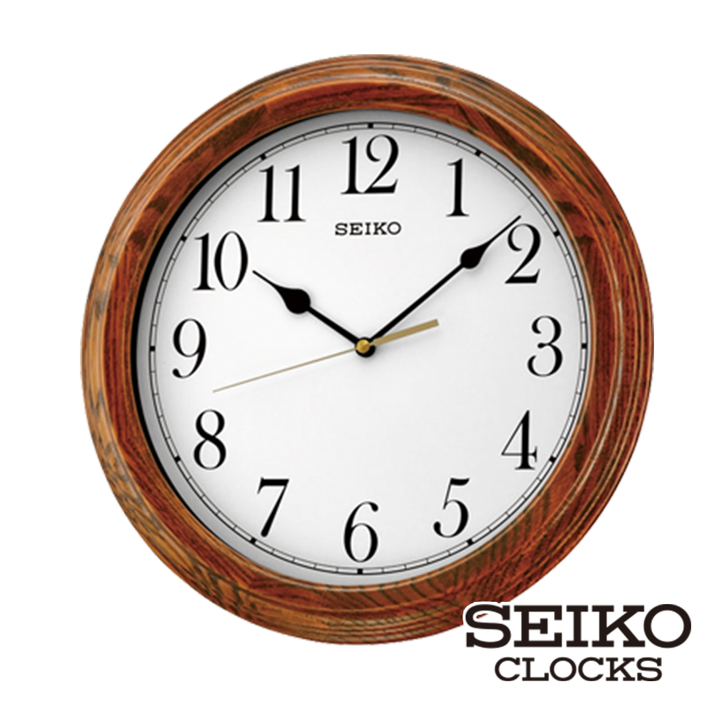 【SEIKO 精工】33cm靜音木質掛鐘時鐘(QXA528B)