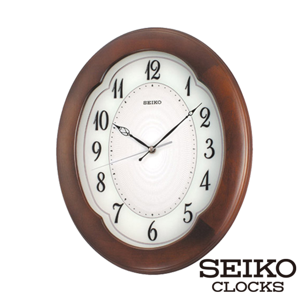 【SEIKO 精工】橢圓深褐色木頭掛鐘時鐘(QXA389B)