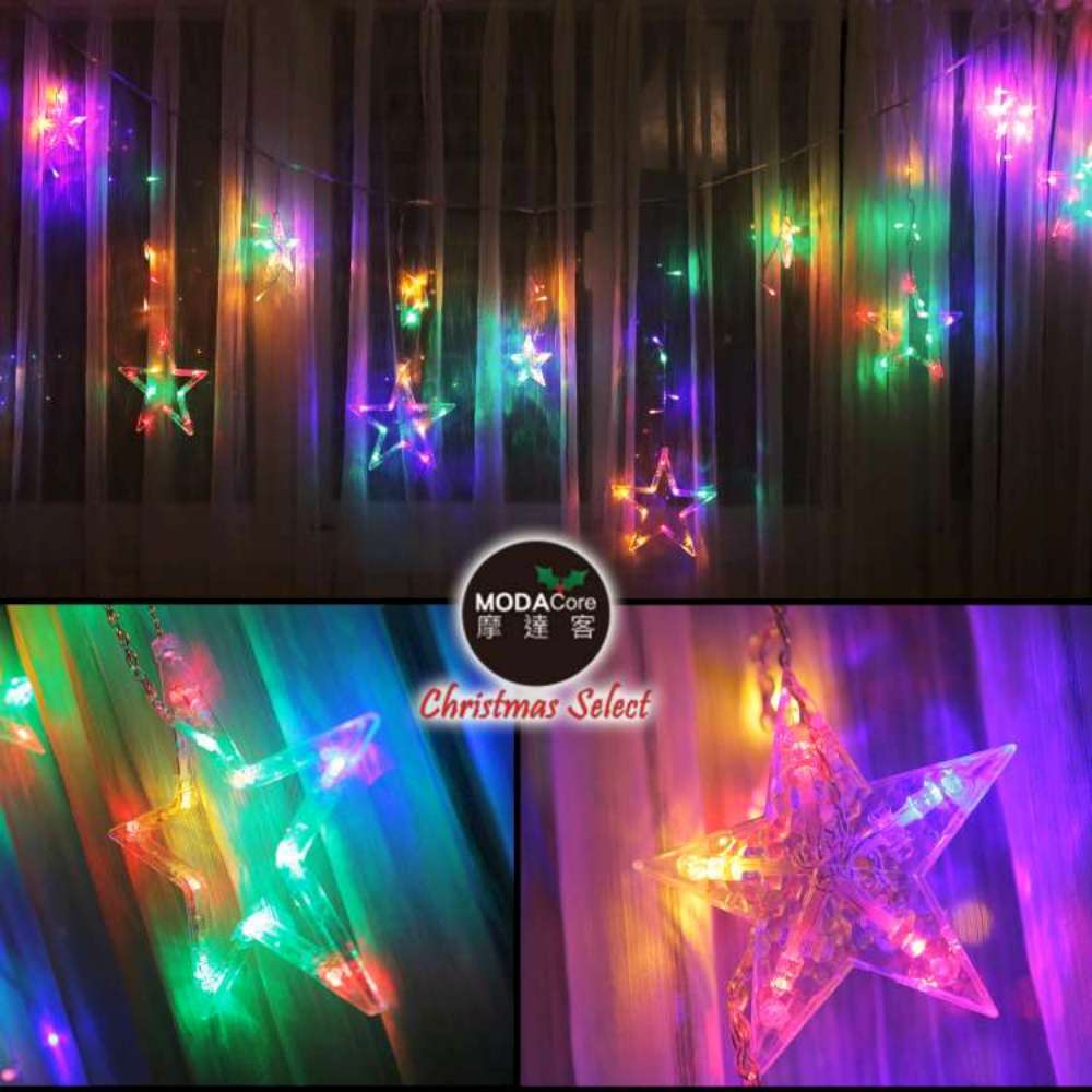 摩達客-LED燈造型滿天星星窗簾燈聖誕情境燈_彩色光透明線 | 附贈IC控制器
