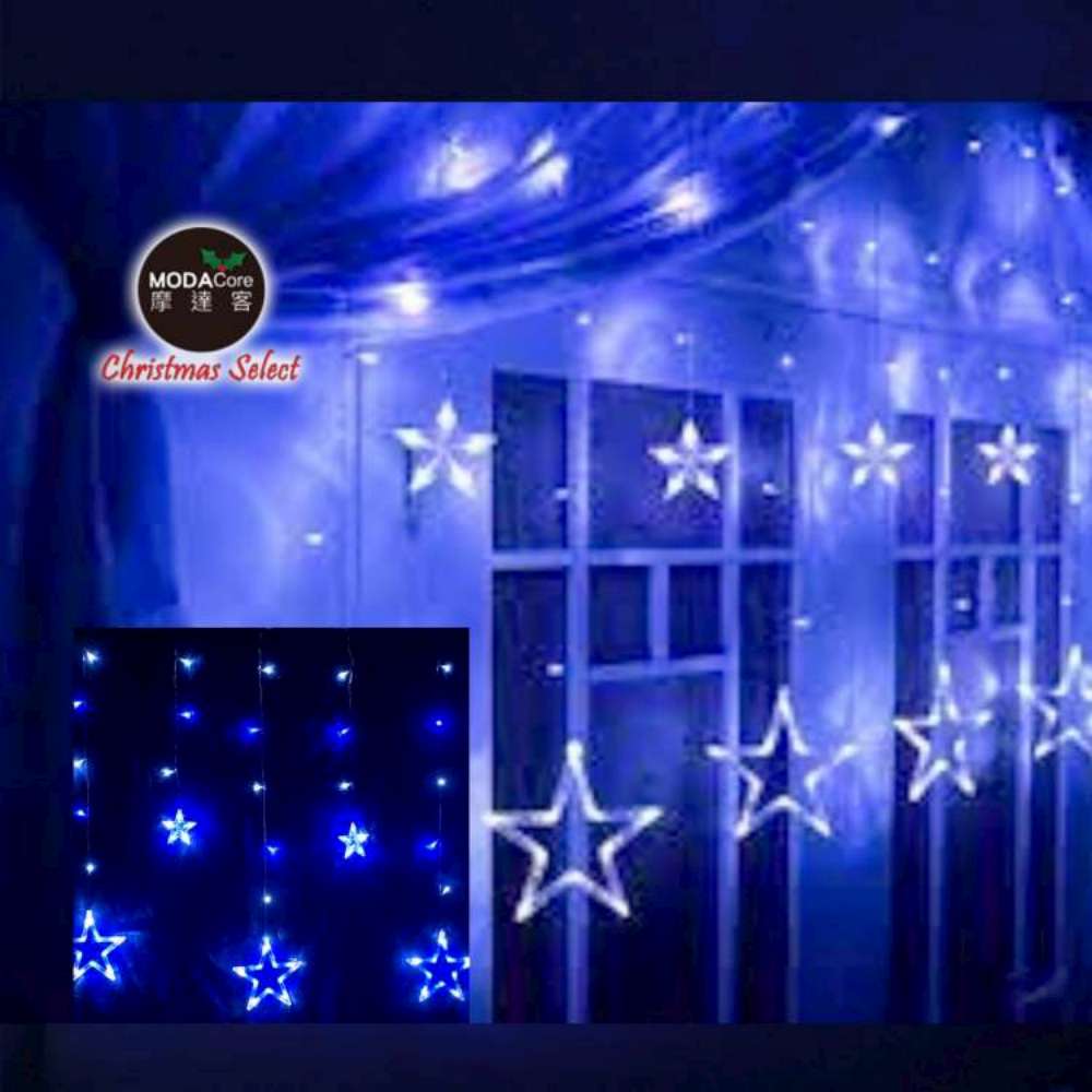 摩達客-LED燈造型滿天星星窗簾燈聖誕情境燈_藍白光透明線 | 附贈IC控制器
