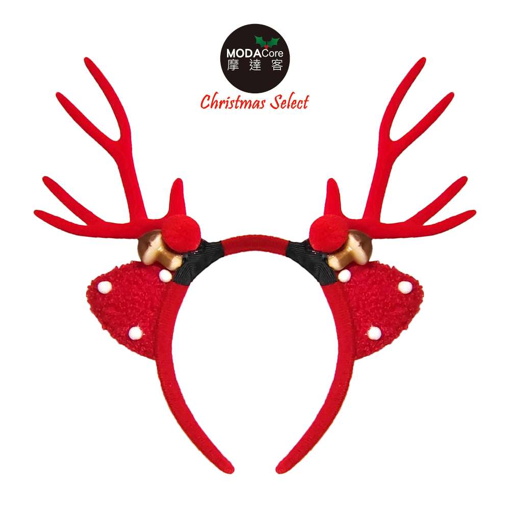 摩達客耶誕派對-立體白點紅色大鹿角聖誕髮箍