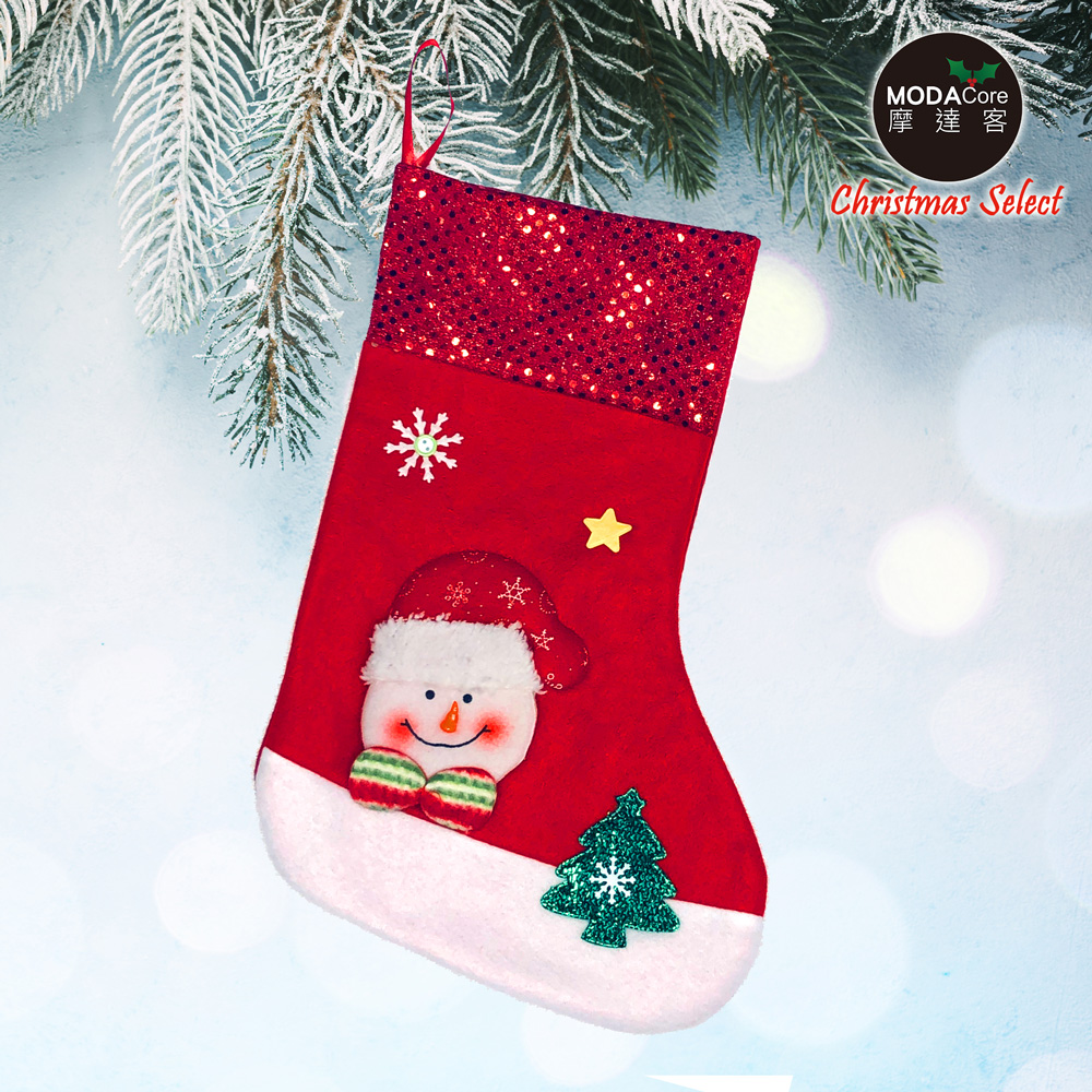 摩達客耶誕-紅亮片雪人聖誕襪