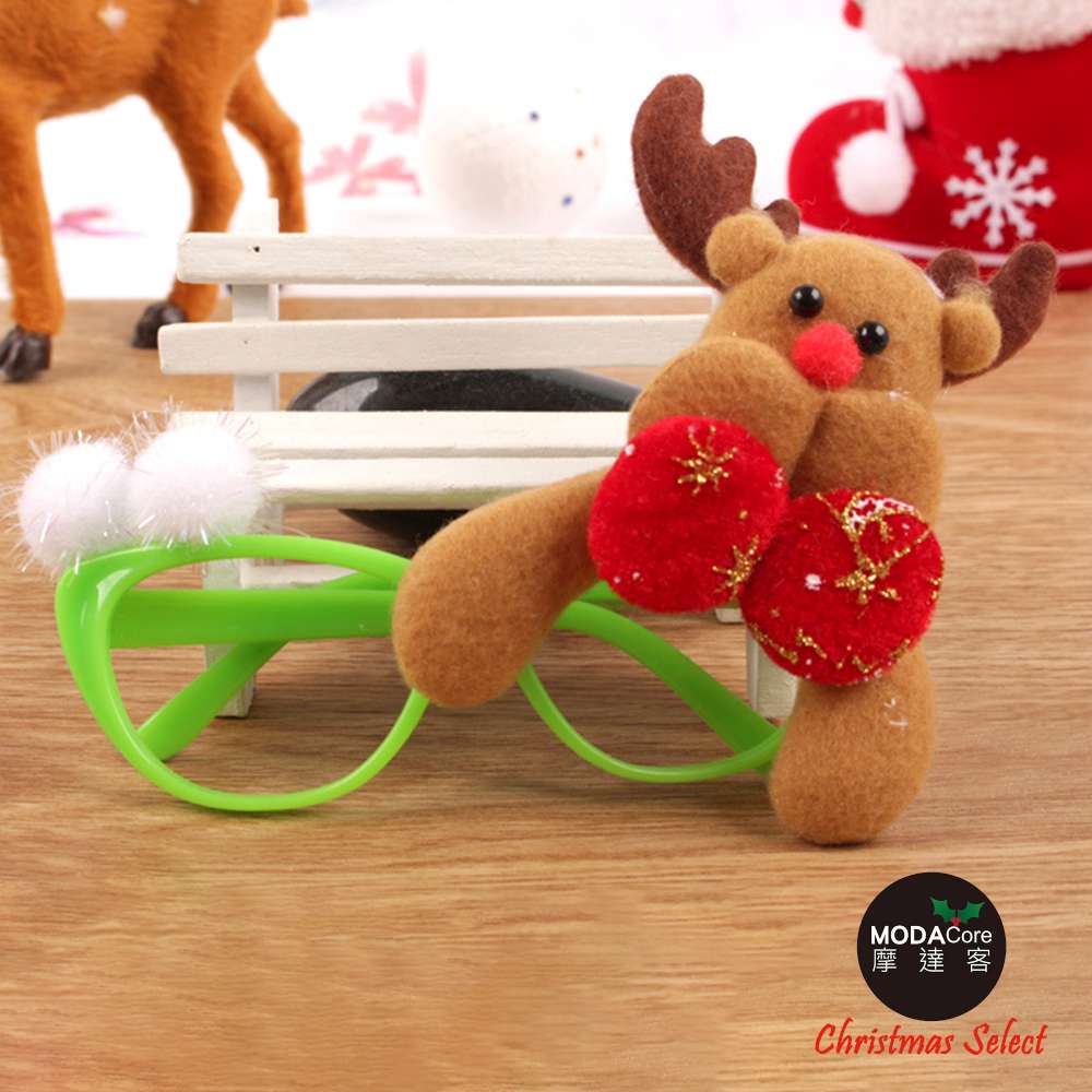 摩達客耶誕-聖誕派對造型眼鏡-綠框麋鹿