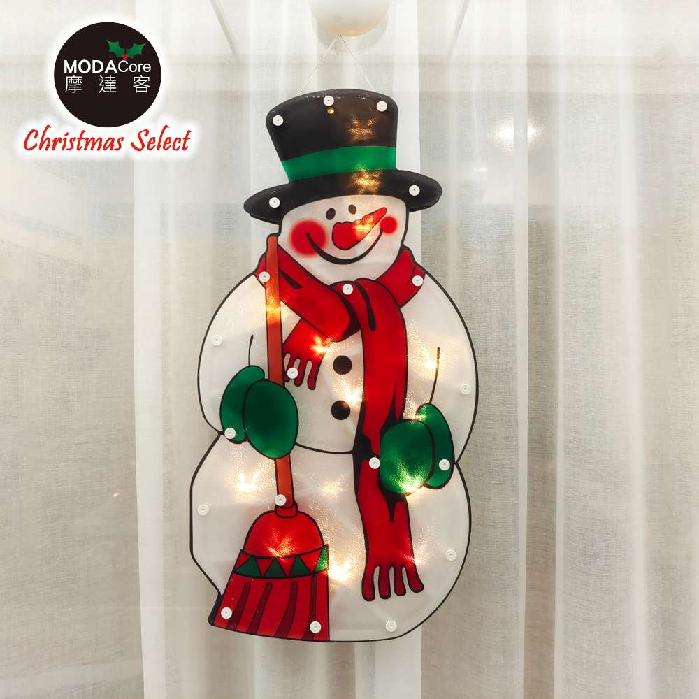 摩達客-聖誕彩繪PVC造型吊飾 -電池盒吸盤燈-可愛雪人款