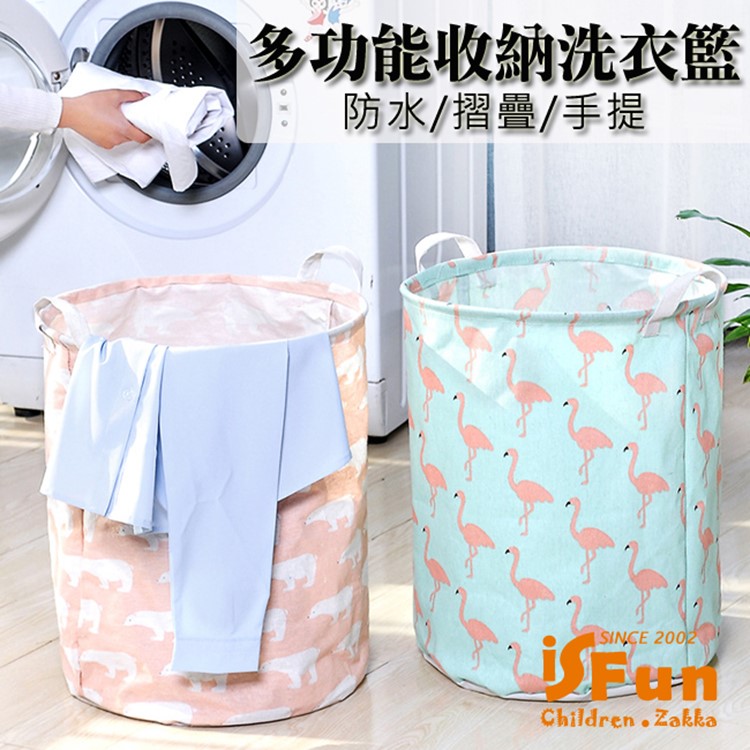 【iSFun】動物棉麻＊防水摺疊手提收納洗衣籃/多款可選