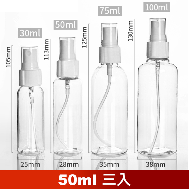 【荷生活】PET材質透明小噴瓶 防疫酒精消毒水分裝瓶-50ML三入