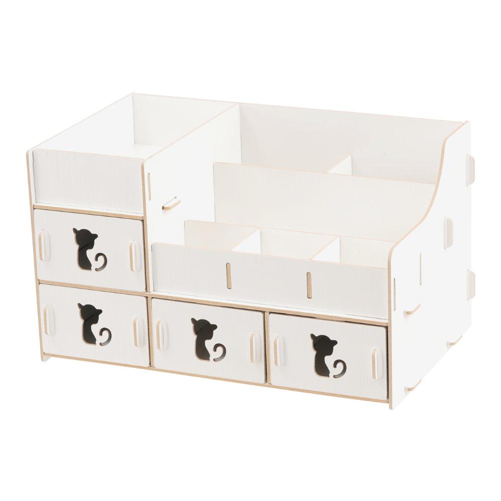 4抽 - 木質化妝收納盒 - 米白